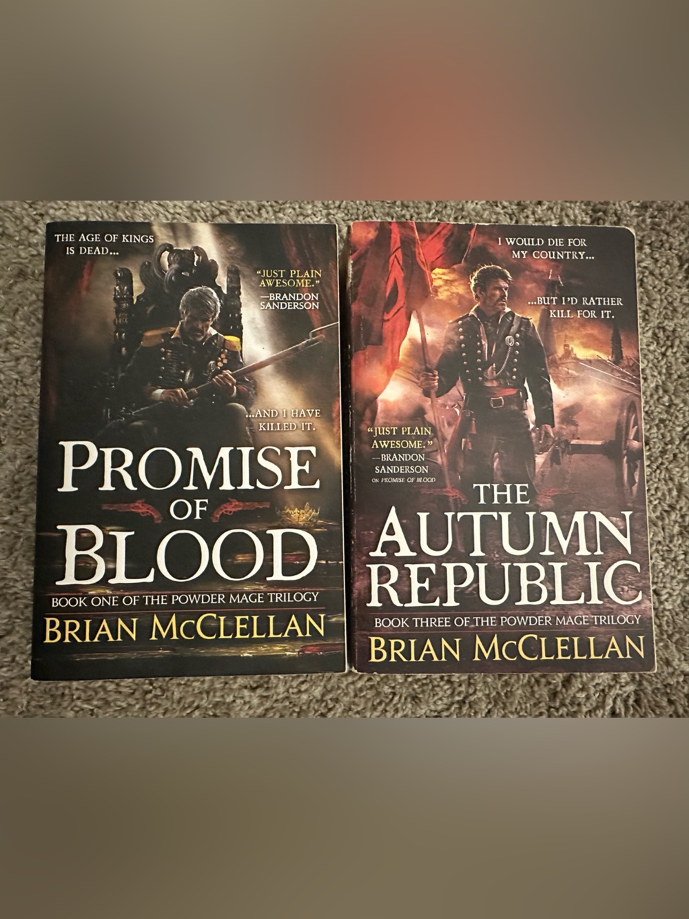 Hardcover books 1 and 3 of the Powder Mage Trilogy